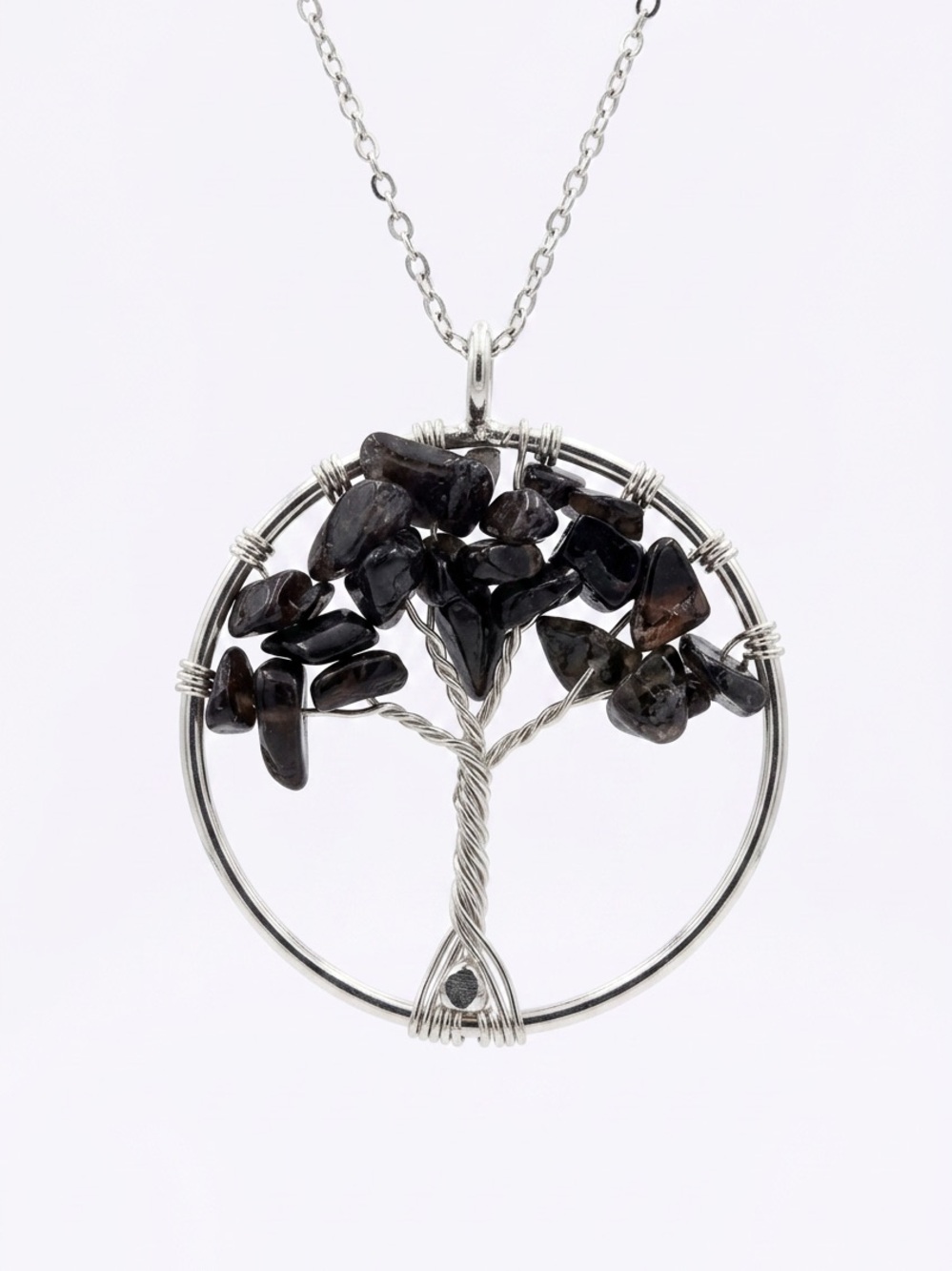 Black Onyx Tree of Life Sterling Silver Necklace 16”